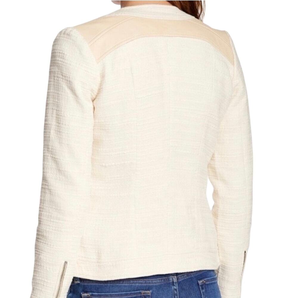 NWT LUCKY BRAND Women’s Noa Mixed Media Tweed and Leather Moto Jacket - Picture 2 of 7
